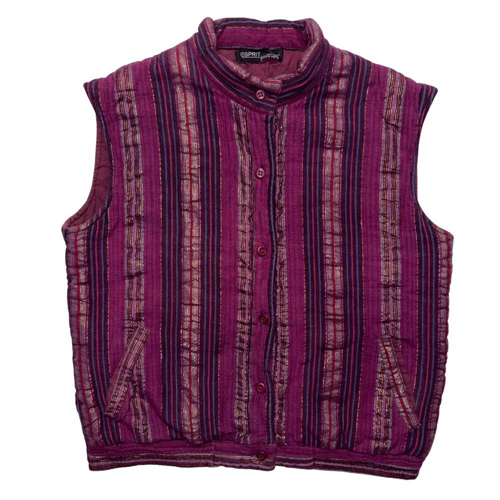 Vintage 80s 90s Esprit Rose Hips Vintage Quilted Vest Purple Metallic Striped